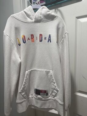 Jordan White Hoodie with Multicolor Lettering